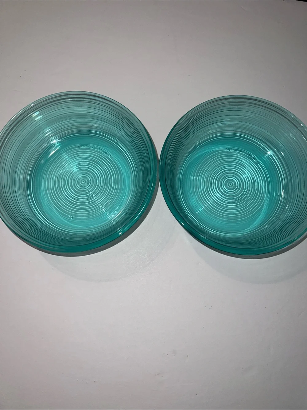 VTG Arcoroc France Turquoise Jardiniere Ribbed Glass Bowls - Set of 2